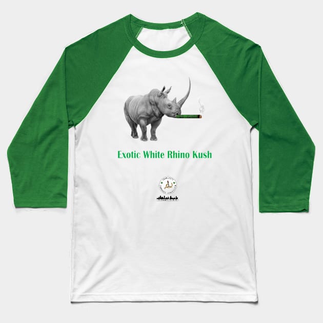 Exotic White Rhino Kush Baseball T-Shirt by Crab City Cannabis Concession